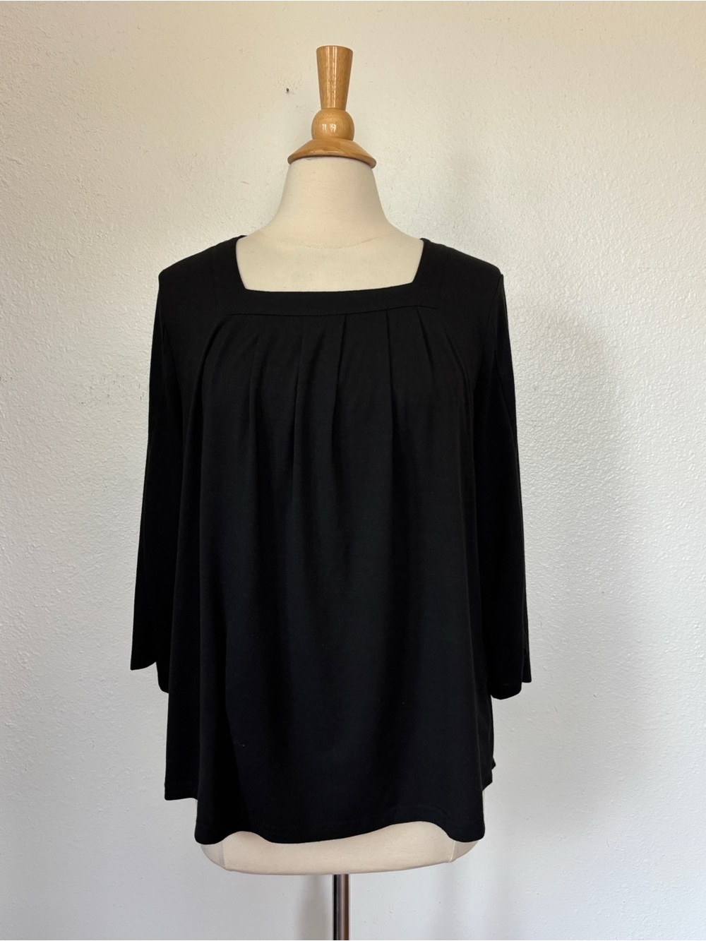 Solid Black Pleated Square-Neck Top